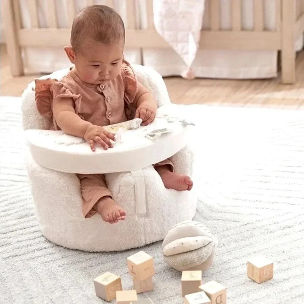 Pottery Barn Kids Plush White Baby Floor Seat with Tray